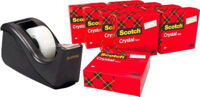 Scotch™ Tischabroller C60, schw. + Scotch® Crystal Klebeband, 19 mm x 33 m incl. 10 Rollen