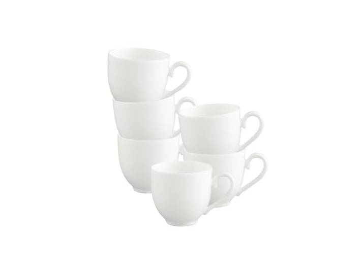 Villeroy & Boch White Pearl Espressotassen 6er Set, 70 ml, Mokkatassen im klassischen Stil, Premium Porzellan, Weiß