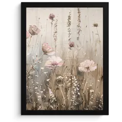 POSTER MIT RAHMEN Blumen - Rosa - Modern - Beige Bilderrahmen 30x40 cm