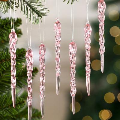 Lush Living Finds Ice Pendants Tree Hanging, Crystal Snowflake Clear Simulation, Christmas Decor, Ornaments Winter Theme Party pink 24pcs