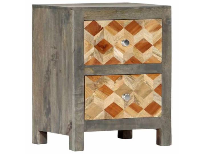 Fisinber Nachttisch Massivholz Mango Grau 40x30x50 cm mit 2 Schubladen Kompakte Nachtkonsole fürs Schlafzimmer mit Rautenmuster an 2 Schubladen aus Mango-Massivholz und MDF in Grau Braun.