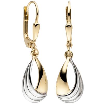 Paar Ohrhänger JOBO "Tropfen-Ohrringe in Bicolor-Optik", gold (gelbgold 333), Ohrringe, Damen, Gelbgold 333, 333 Gold