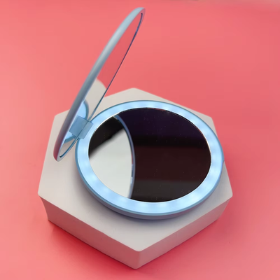 Fusion Finds Portable LED Makeup Mirror With Magnification Light Compact Travel Makeup Mirror blue