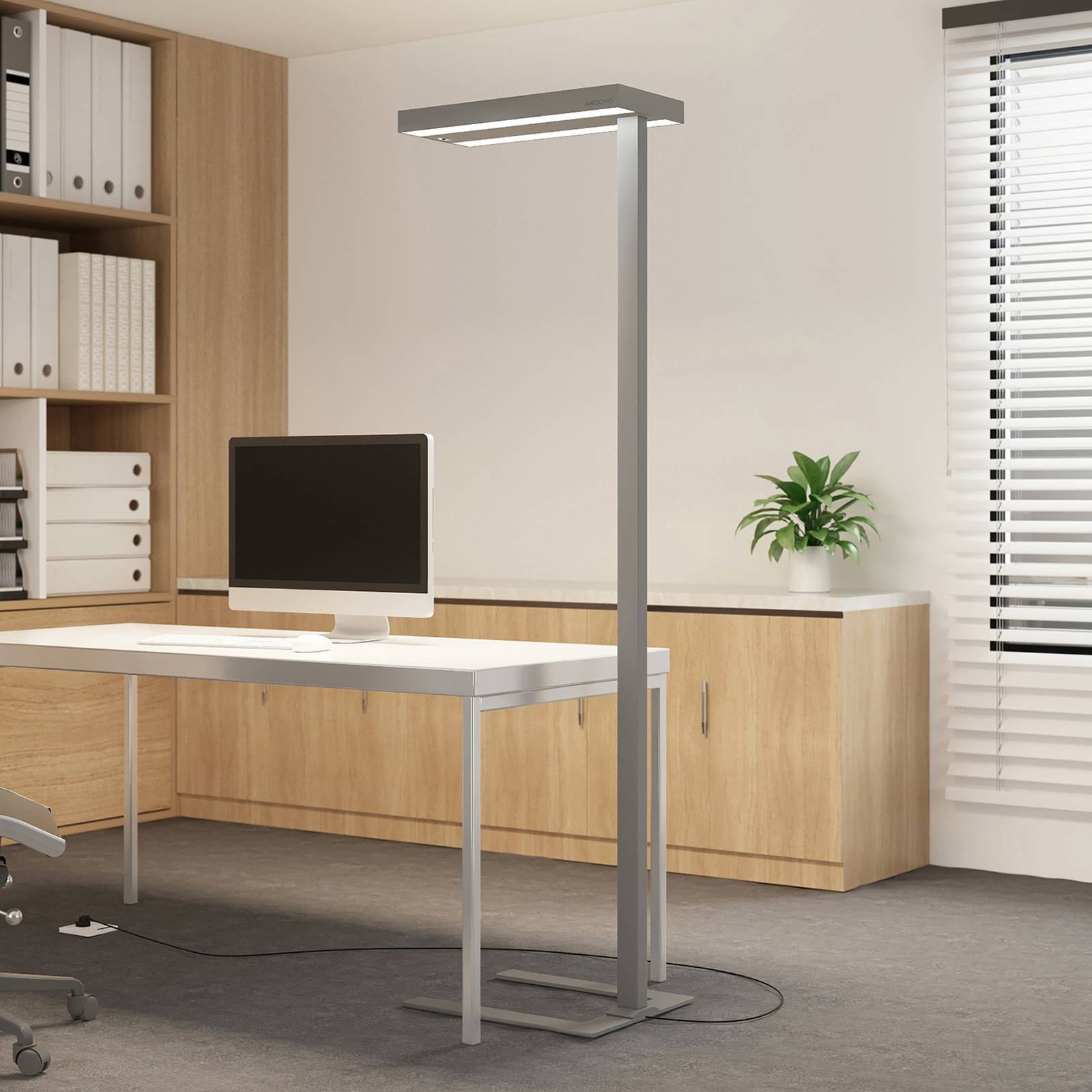Stehlampe Logan Ultra Arcchio, dimmbar, alu / grau / zink, für Arbeitszimmer / Büro, Aluminium, Modern