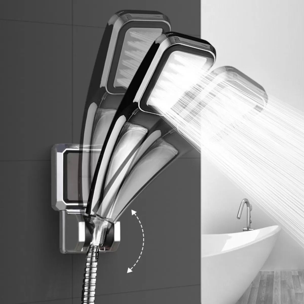 INF Support de pomme de douche sans perçage (2 pièces) – Rotation 360°, angle réglable, support ABS, installation sans outils Argent