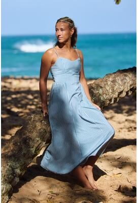 O'Neill s Linden Stripe Midi Dress in Tofu, Size Medium, Nylon/Viscose