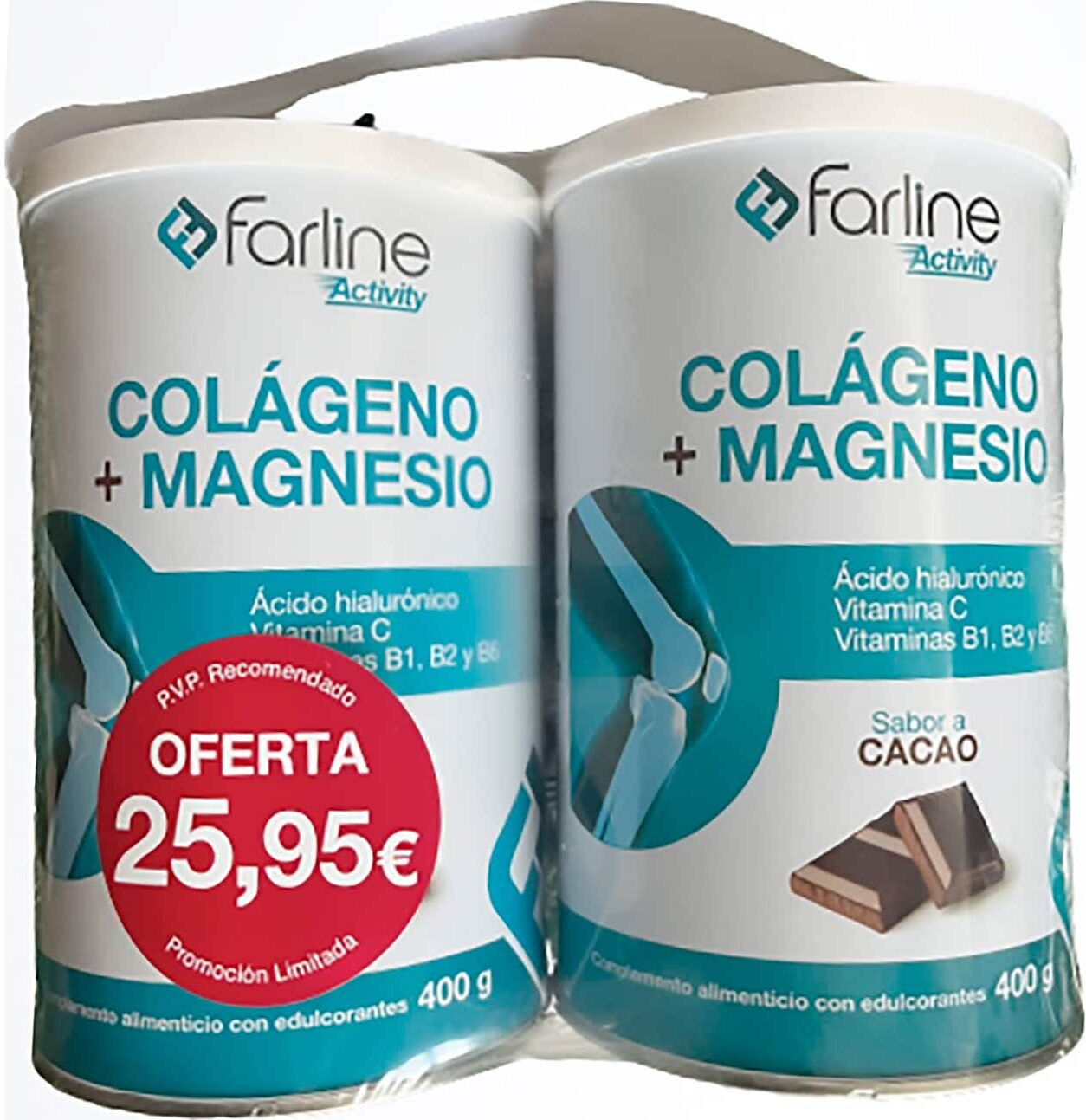Farline Colágeno + Magnesio Sabor Cacao 2 Envases X 400 g