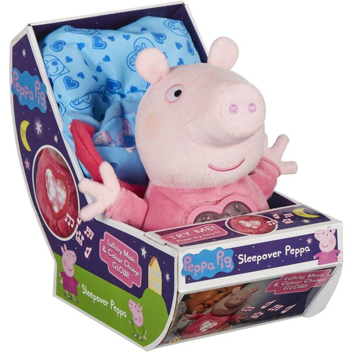 Bandai Peppa Pig Sleepover knuffel met licht en slaapliedje en slaapzak
