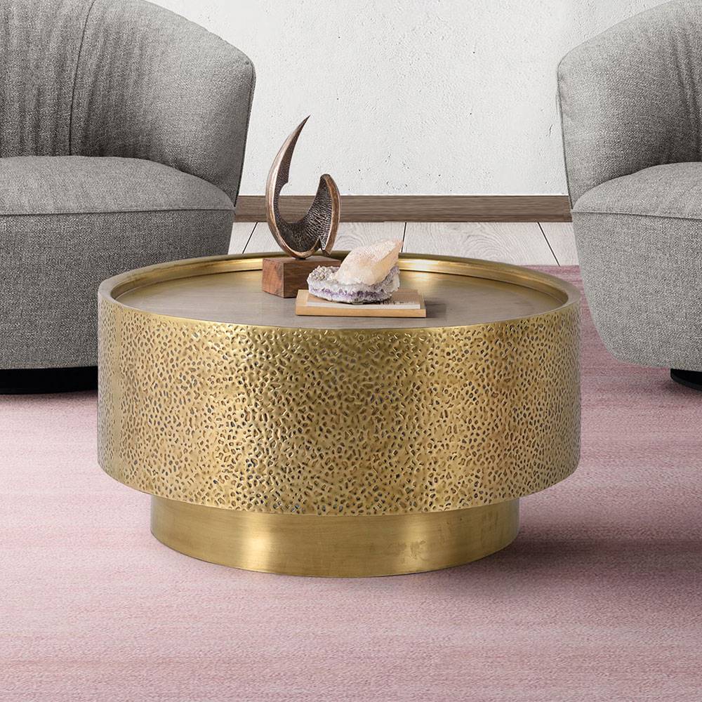 Pharao24.de Couchtisch Beistelltisch in Goldfarben und runder Form