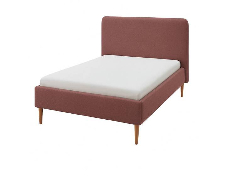 Wohnglücklich Polsterbett Juna (mit gepolstertem Kopfteil, mit Knopfheftung, mit Holzfüßen), Modernes Design schlicht & zeitlos