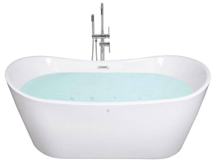 Stilvolle Acryl Badewanne oval freistehend weiß mit Überlauf 160 x 76 cm Antiqua