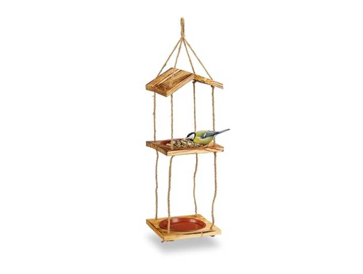 Relaxdays Mangeoire d’extérieur pour Oiseaux Sauvages\, à Suspendre\, Nature 2 récipients\, HLP : 73 x 20 x 20 cm
