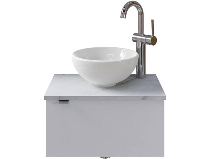 Waschtisch SAPHIR Serie 6915 Waschschale mit Unterschrank für Gästebad, Gäste WC , weiss (weiß glanz, marmor weiß, weiß glanz), B:51cm H:39,8cm T:35cm, Waschtische, Waschtisch, 51 cm breit, 1 Tür, Waschtischplatte, kleine Bäder, ohne Armatur