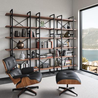DAVEE FURNITURE EVE Modern Antique Walnut Color 6 Tiers Display and Storage Room Divider Bookcase - 106*12.6*85 inches