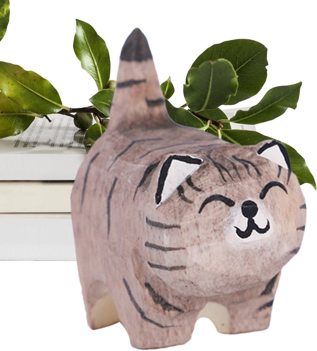Handgesneden houten kattensculptuur voor decoratie in de woonkamer, houtkleur, Hoogte: 45 cm