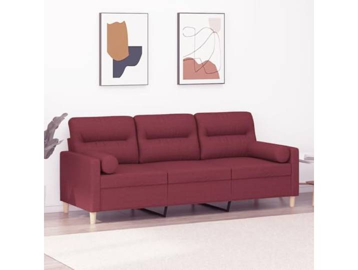 HEFZGDB Modernes 3-Sitzer-Sofa mit Zierkissen 180 cm Weinrot Stoff Bezug Abnehmbar Metallgestell Strapazierfähig Langlebig Atmungsaktiv Wohnzimmer Sitzgruppe Komfort Polsterung