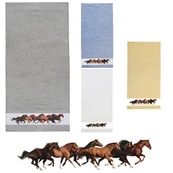 framsohn Frottierserie 'Pferde' (Farbe: Blau / Größe: Handtuch 50 x 100 cm)