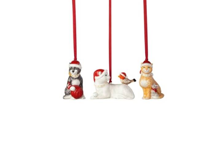 Villeroy & Boch - Nostalgic Ornaments Katzen 3-TLG Set Bunt, Weihnachtsdeko, Baumschmuck, Geschenkidee, Deko Weihnachten Liebevoll Gestaltet, Premium Porzellan