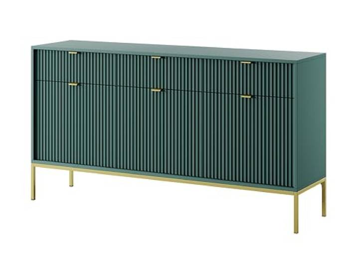 AX Living Sideboard mit Schubladen Eternas KSZ154 154 cm Modern Grün Drei Schubladen, sechs geschlossene Fächer hinter Türen. ABS-Kanten. 154 cm x 83 cm x 39 cm (Breite x Höhe x Tiefe).