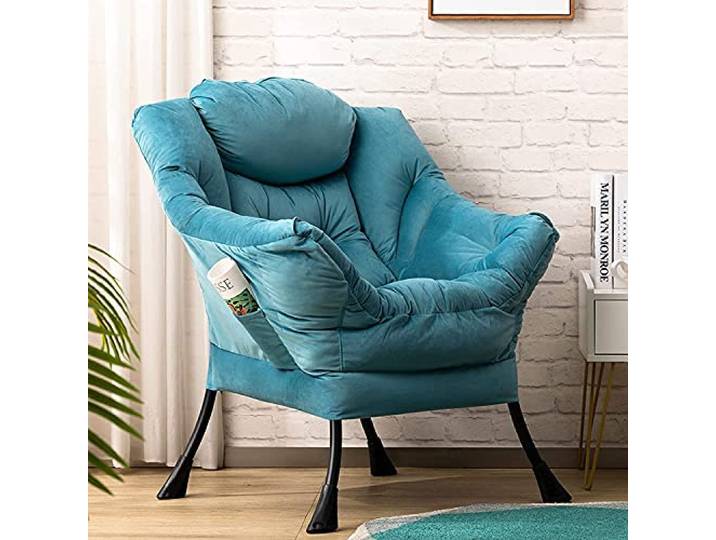 HollyHOME Ohrensessel Sessel Wohnzimmer & Schlafzimmer Relaxsessel Samt Lesesessel Relax Sessel Lounge Sessels Armlehnensessel mit Stahlrahmen, Blau See