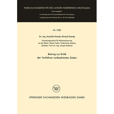 Beitrag zur Kritik der Verfahren vorbestimmter Zeiten, Taschenbuch von Mostafa Hamdy Ahmed Hamdy, VS Verlag für Sozialwissenschaften,