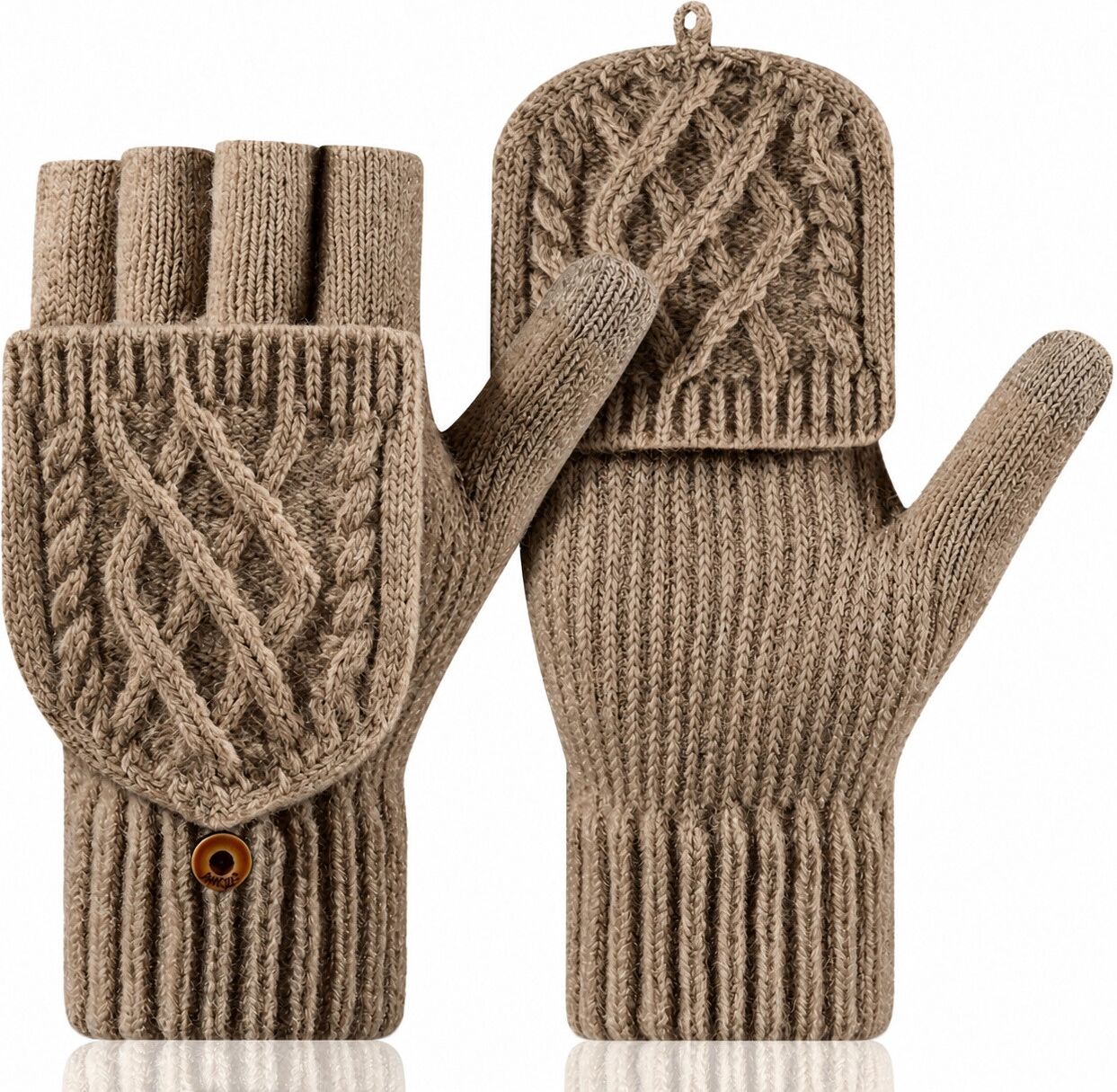 INF Umwandelbare fingerlose Thermo-Strickhandschuhe mit Flip-Top, Einheitsgröße, 2-Paar-Set