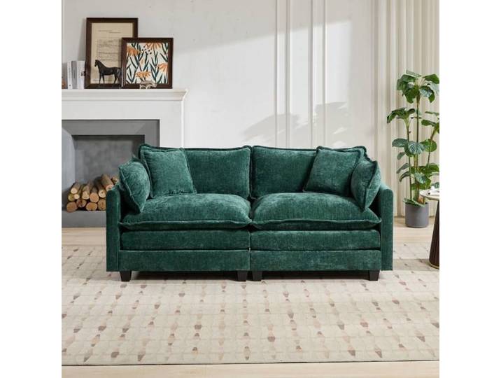 Canapé sectionnel - KOMHTOM - Cloud LoveSeat - 2 places - Tissu chenille vert - Coussin double couche