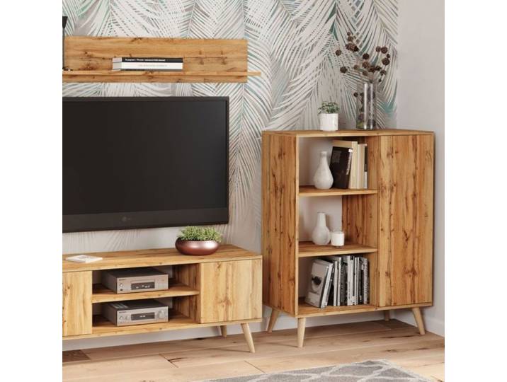 Buffet FONDI commode avec 1 porte et 3 étagères - chêne de wotan - L 90 x P 40 x H 116cm