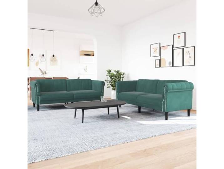 HEFZGDB 2-TLG. Sofagarnitur Dunkelgrün Samt Modernes Design Bequemes Sitzerlebnis Weicher Stoff Stabile Beine Dick Gepolstert Hingucker Wohnzimmer Entspannen