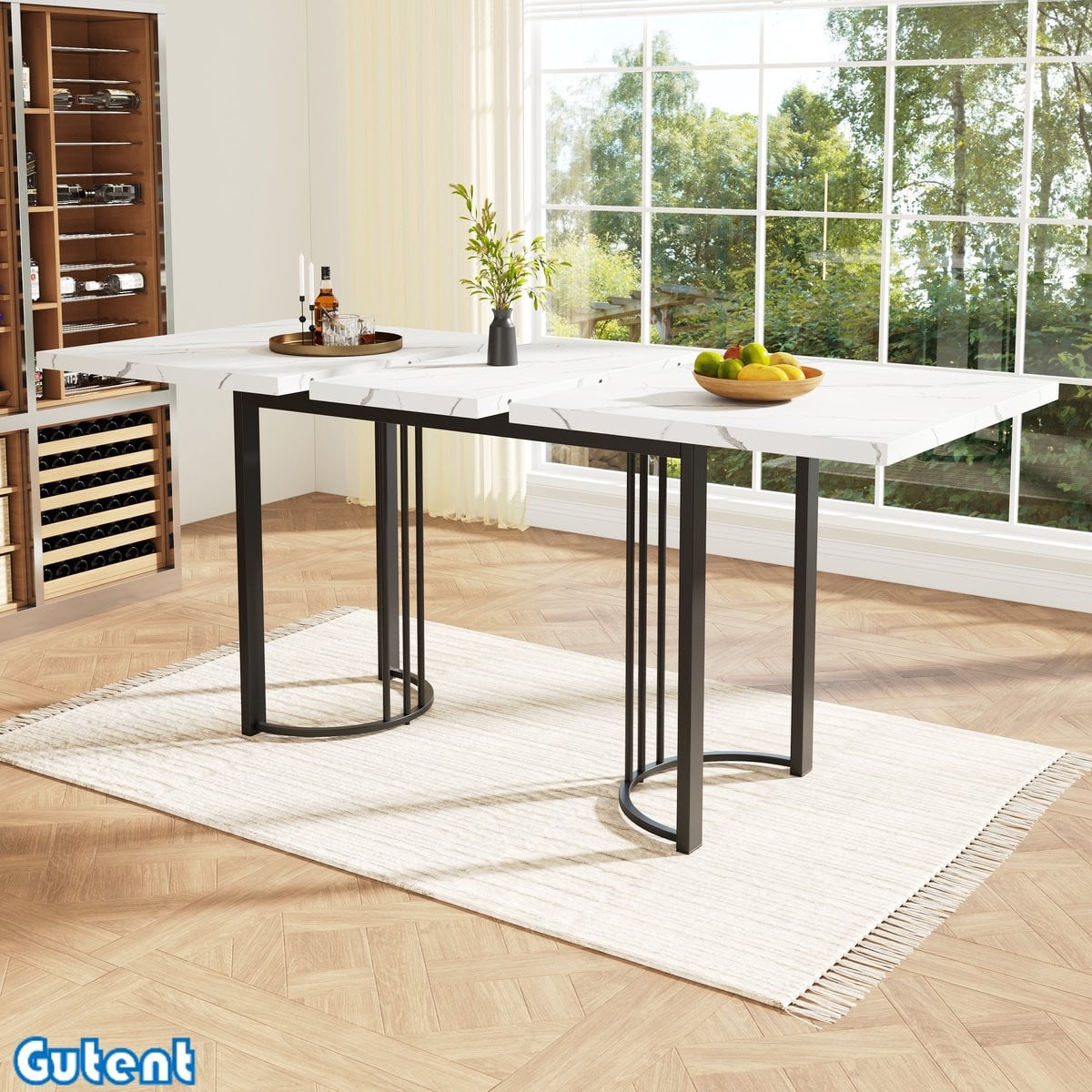 Gutent Uitschuifbare Eettafel met Metalen Frame - Wit/Zwart - B/D: 140-179,5 x 80 cm