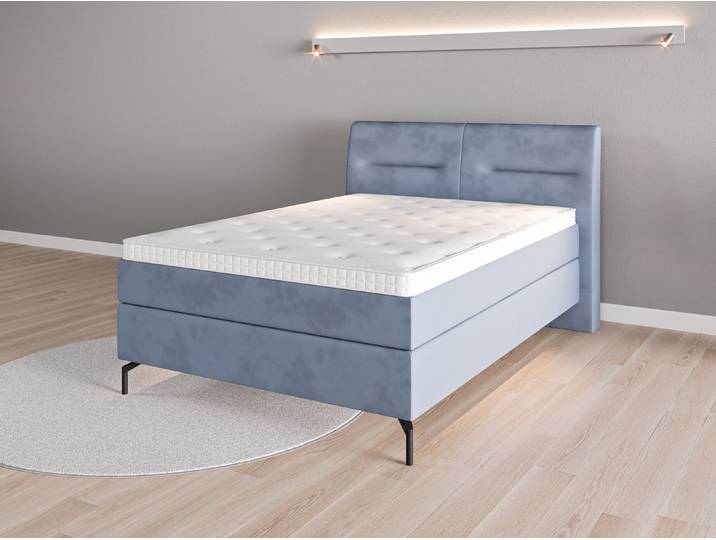 Boxspringbett 140x200 Nr. 1 - Blau (Jeansblau) - Vintage Velours