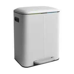 Relaxdays Mülleimer, 2 Fächer, 2x 20 l, entnehmbare Inneneimer, Softclose, Fußpedal, Metall, Mülltrenner Küche, weiß