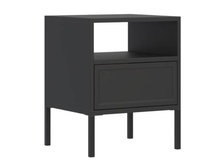 Selsey Nachttisch 45 x 40 x 54 cm, Schwarz, mit Schublade, offenem Fach schlanke hohe Beine, offenes Fach fuer schnellen Zugriff, 3D-Fraesfront, GTV-Kugelfuehrungen