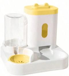 Discount Dollar Deals Automatic Gravity Fed Cat Water Dispenser Spill Proof, Large Capacity, One Piece Design yellow