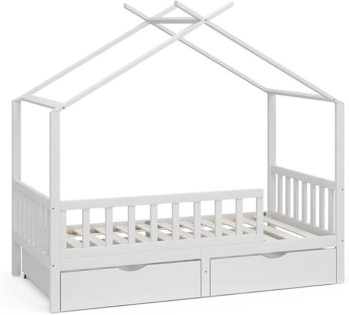 Hausbett Franka, Weiß, 80x160 cm | mit 2 Schubladen, geeignet für Matratzen bis 90x200 cm und kombinierbar