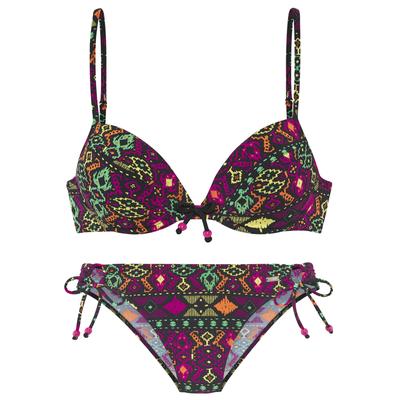 Push-Up-Bikini BUFFALO, Damen, Gr. 34, Cup B, bunt (schwarz bedruckt), Microfaser, Ethnomuster, bedruckt, Bikini-Sets, farbenfroher Ethnodruck