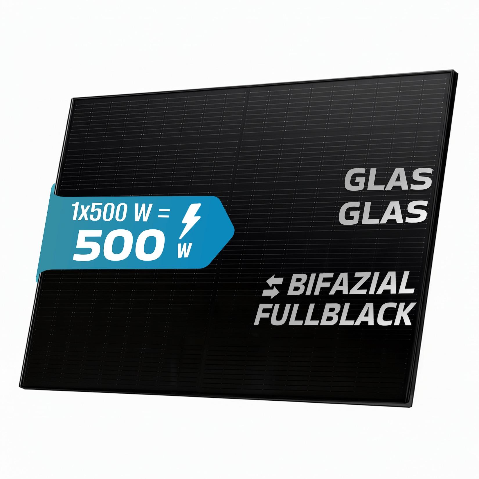 SUNNIVA® Solarmodul 500 W FULL BLACK Bifazial Glas PV Modul Solarpanel - PMax 500W Bifacial N-Type, für Balkonkraftwerk oder PV Solar Anlage