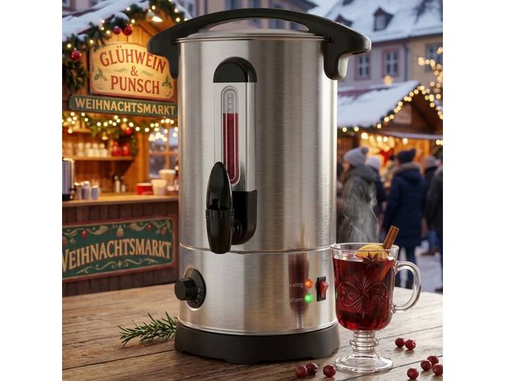 Glühweintopf 8L mit Zapfhahn, Edelstahl, 1800W