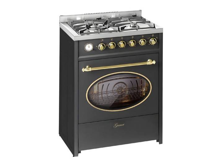 GURARI Gas-Standherd Retro Gas Elektro Standherd 60 cm Erdgas Fl.Gas 4 Kw WOK, 8 Funktionen E 614 BL, mit 1-fach-Teleskopauszug