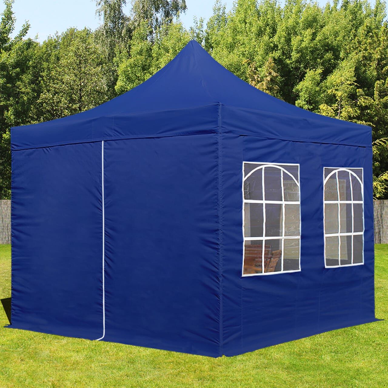 TOOLPORT 3x3m PES 700 Pop up gazebo ECONOMY Steel 30 mm, incl. 4 side panels with Windows, blue - (582633)