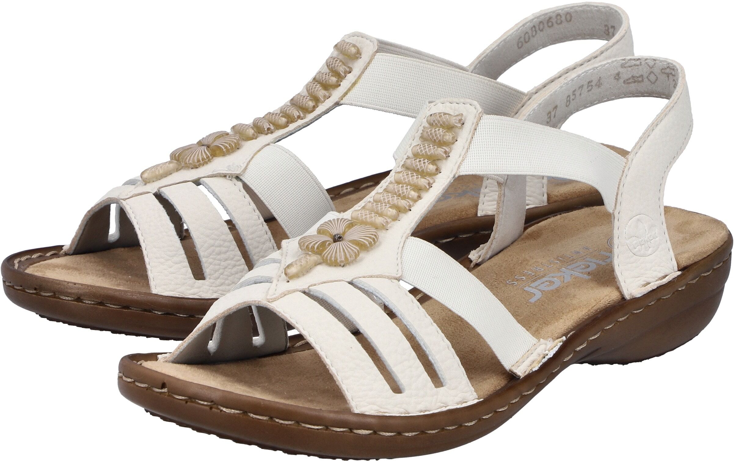 Riemchensandale RIEKER, Damen, Gr. 37, Synthetik, weiß, Lederimitat, unifarben, Schuhe Riemchensandale, Sommerschuh, Sandalette, Keilabsatz, mit schöner Verzierung weiß 37, Synthetik