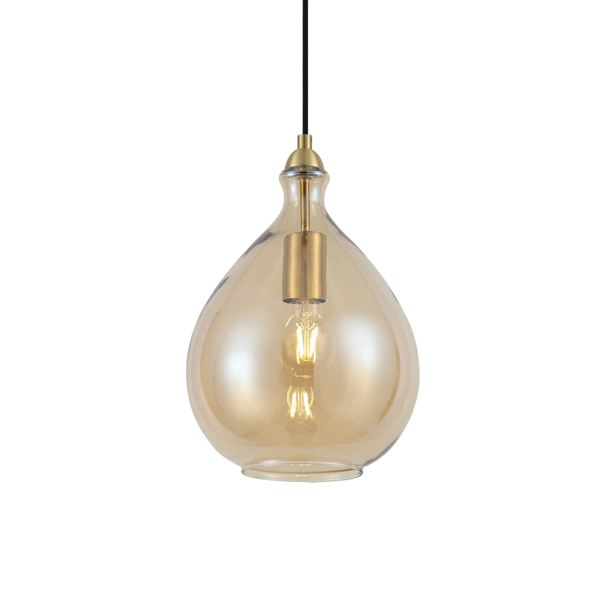 Qazqa Moderne hanglamp goud met amber glas