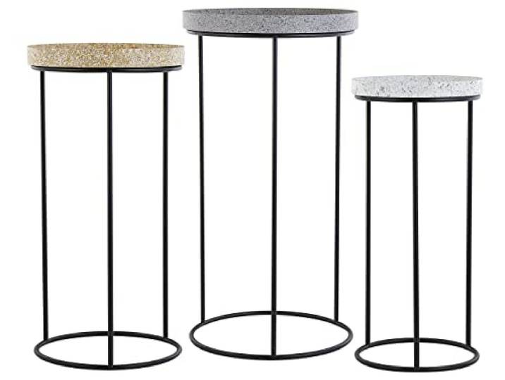 Beliani Beistelltisch rund Stein Optik Granit Metall im 3er Set Industrie Stil Texon