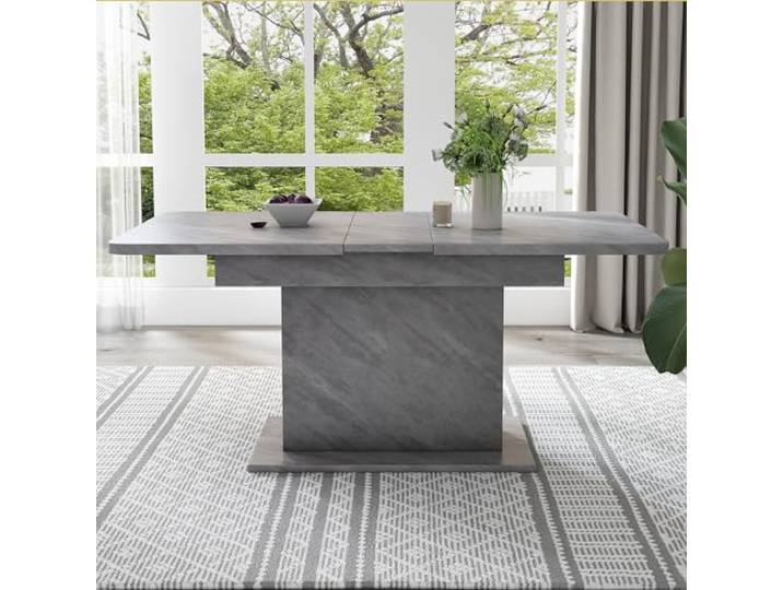 Merax Ausziehbarer Esstisch Mit Stauraum - Rechteckiger Multifunktionaler Tisch, Platzsparender Moderner Eisentisch in Betonoptik für Küche und Wohnzimmer 130x70x75cm