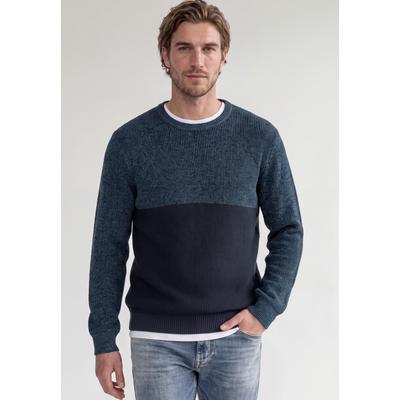 Strickpullover STREET ONE MEN, Herren, Gr. S (38), blau (schwarz basic blau melange), Web, 100% Baumwolle, normal normal, Rundhals, abgesteppt, Pullover Strickpullover, aus reiner Baumwolle