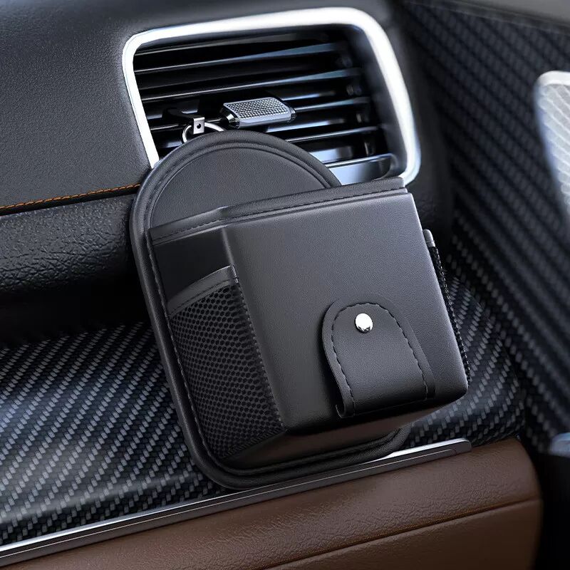 INF Luxuriöser Auto-Lüftungsschlitz-Organizer aus Leder mit Sonnenbrillenhalter