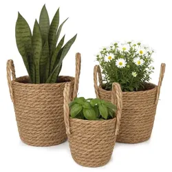 Relaxdays Runder Blumentopf im 3er Set Hellbraun