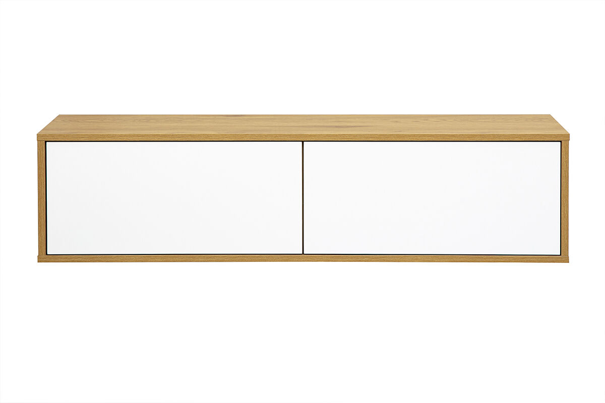 Miliboo Wand-TV-Möbel in weißer Ausführung und hellem Eichenholz L120 cm FLEXO