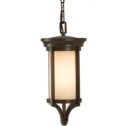 Außenleuchte Kettenlaterne Pendellampe Stahl-Guss Glas D 19,4 cm 1 Flammig Bronze