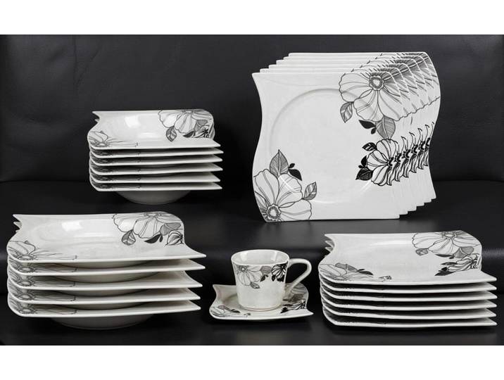 Tullip Kombiservice (36-tlg), 6 Personen, Tafel- und Kaffeeservice im eleganten Geschirrset